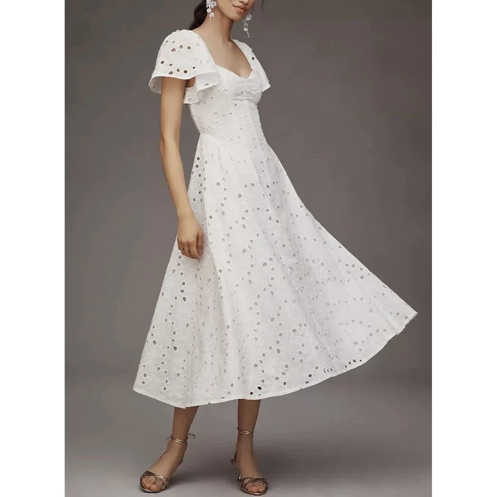 NWT Size XL - Extro&Vert Ada Flutter-Sleeve Broderie Midi Dress (NWT US$ 123) - Picture 12 of 16